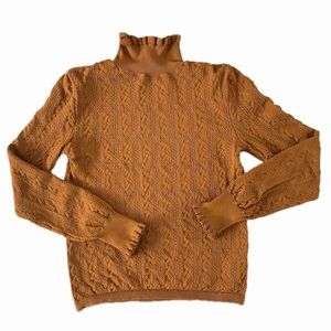 Zara Knit Orange Textured Turtleneck Top